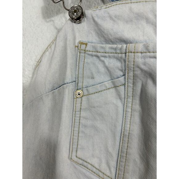 7 For All Mankind Denim Overall Dress Size Small Blue White Mini Bib - Picture 8 of 12